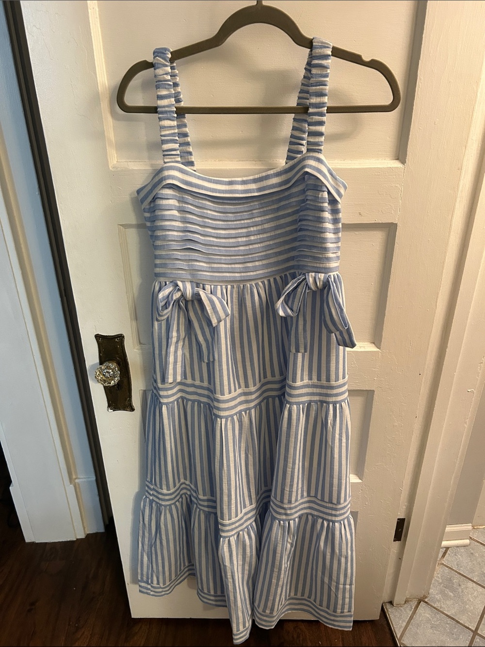 Light Blue and White Striped Maxi Dress with Tie Details